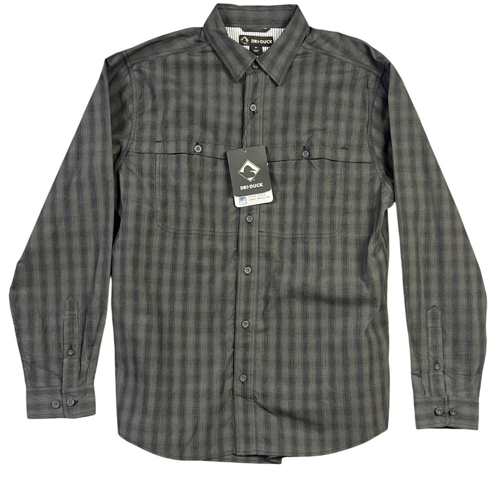 Dri-Duck Paseo Plaid Shirt‎ Mens Medium New Charcoal Grey Vented UPF 50+ Workmen